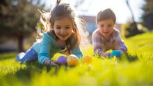 Easter Egg Rolling Down A Grassy Hill Was A Game Played Out Amongst Playful Siblings