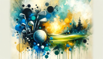 abstract oil painting on canvas with a golf theme