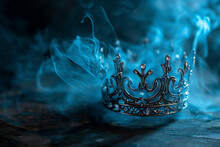A Battered Antique Crown In Flames. Images Of Defeat And Decline.