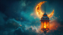 Ramadan Kareem Background. Ornamental Arabic Lantern With Burning Candle Glowing . Festive Greeting Card, Invitation For Muslim Holy Month Ramadan Kareem.