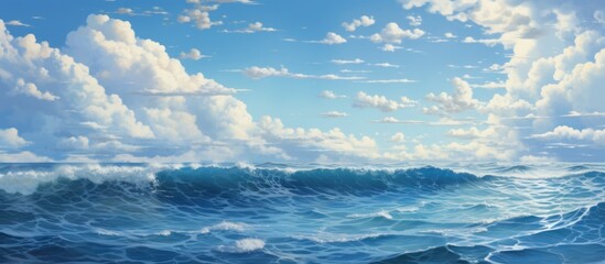 Wall Mural - Clear blue sea with waves and cloudy sky.