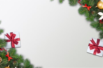 Poster - Christmas greeting frame with decorations and fir-tree.