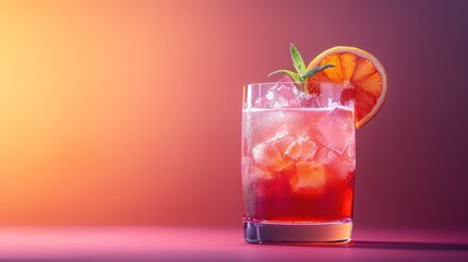 Wall Mural -  a close up of a drink in a glass with a slice of an orange on the rim of the glass.