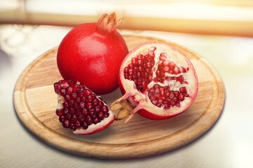 Poster - Several ripe tasty fresh pomegranate fruits