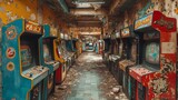 Fototapeta Młodzieżowe - vieilles bornes arcades des années 80 à l'abandon dans un entrepôt désaffecté