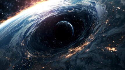 Canvas Print - large black hole inside a planet in the universe