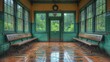 © jp - veille intérieur de gare vintage avec vitres et inscriptions