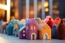 AI Generative Images Colorful Knitted Houses Made Of The Plastic Recycled Knit And Yarn