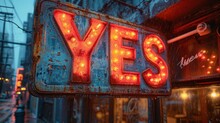 Le Mot " Yes" Inscrit Sur Une Tôle Rouillée Avec Un Peu De Relief 