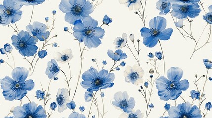   a close up of a blue and white flower pattern on a sheet of paper with blue and white flowers on it.