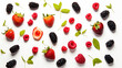 Flying berries isolated on white background with clipping path, different falling wild berries mixed fruits, collection, Generate AI