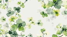  A Watercolor Painting Of Green And Yellow Flowers On A White Background With A Green Leafy Pattern On The Left Side Of The Image.