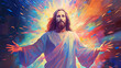 Vibrant and psychedelic portrait of Jesus Christ, a unique and artistic representation.