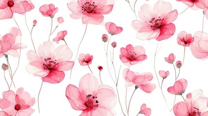Wall Mural -  a bunch of pink flowers on a white background with lots of pink flowers in the middle of the picture and a few smaller pink flowers in the middle of the picture.