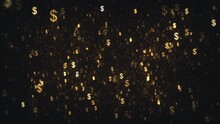 Gold Dollars Earnings Background/ 4k Animation Of A Money Background With Shining Gold Dollars Symbol For Casino And Business Earnings