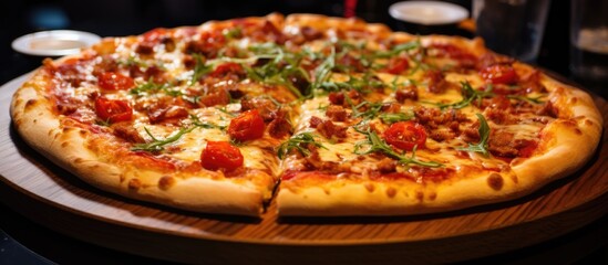 Wall Mural - Pizza served in a restaurant, American-style.