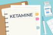 ketamine word written on the spiral notebook, flat lay composition on the doctor desk- vector illustration
