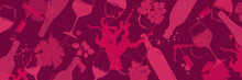 Background With Hand-drawn Illustrations Of Wine Symbols. Textured Drawings. Vector Backdrop