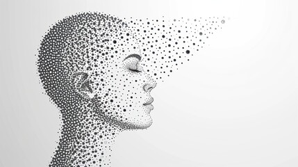 Wall Mural -  a black and white photo of a woman's face with dots in the shape of a woman's head.