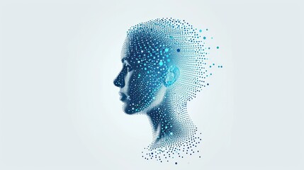 Wall Mural -  a person's head with dots in the shape of a human's head on a light blue background.