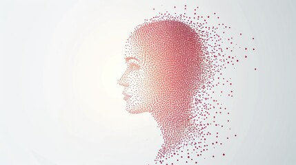 Wall Mural -  a woman's face with dots in the shape of a woman's head on a light colored background.