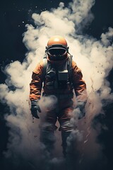 Wall Mural - abstract illustration of astronaut floating in outer space, dreamlike cosmonaut in space suit flying on purple clouds of cosmos, astronomy concept