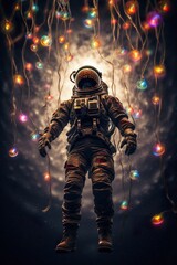 Wall Mural - abstract illustration of astronaut floating in outer space, dreamlike cosmonaut in space suit flying on  clouds of cosmos, astronomy concept