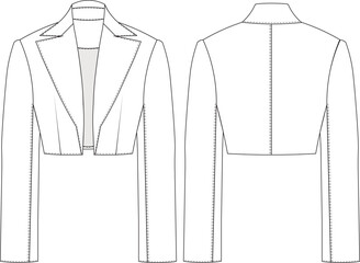 Wall Mural - long sleeve basic crop blazer jacket template technical drawing flat sketch cad mockup fashion woman design style model