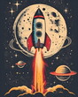 Rakete im All Wallpaper / Raumfahrt Wallpaper / Raketen Illustration / Expedition ins Universum / Ki-Ai generiert
