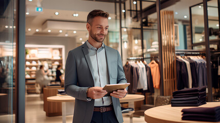 Portrait of Clothing Store Owner Analyzing Sales and Managing Inventory with Tablet