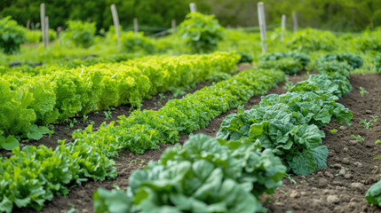 Lush Green Vegetable Garden Rows