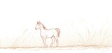 Fototapeta Pokój dzieciecy -  a drawing of a white horse standing in a field of tall grass with tall grass in the foreground and a white sky in the background with no one horse in the foreground.