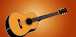  an acoustic guitar on an orange background with a black fret and a white fret and a black fret and a red background with a black fret and white fret.