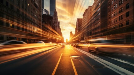 Wall Mural - Road in the middle of asphalt road at sunset.