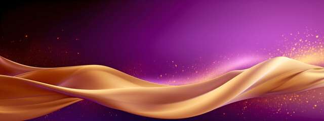 Canvas Print - Golden Flowing Wave with Golden Splashes on Purple Background	