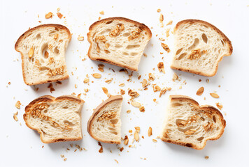 Wall Mural - slices of bread on a white background topped with some granola