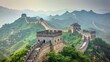 majestic Chinese wall seen from the wall during the day in high resolution and quality. concept wonders of the world and landscapes