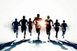 silhouette of a group of runners running together	
