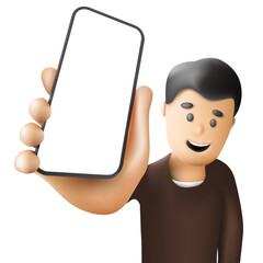 Wall Mural - a cartoon-style person displaying a phone with an empty screen - vector illustration as a template f