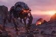 Robotic lifeforms on an alien planet, powered by radiant energy sources, a futuristic scene where robotic entities powered by radiant energy traverse an extraterrestrial world.