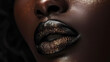 Close-up of beautiful lips with light black lipstick