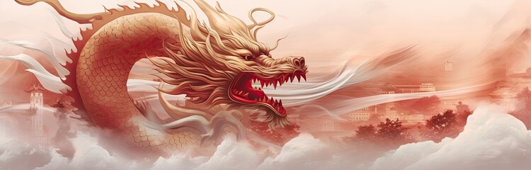 Wall Mural - Chinese and Japanese style red dragons. For various designs or festivals such as New Year, carnival, abstract.