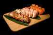Set of sushi rolls: philadelphia with salmon, tuna and fried roll in batter