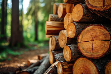 Stacking Lumber in the Woodland