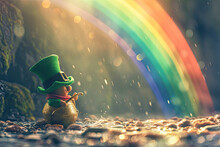 A Rainbow With A Leprechaun On Saint Patrick's Day, An Illustration