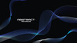 Flowing dot particles wave line pattern blue and purple gradient light isolated on dark black background . Concept of AI technology, science, sound and music , website template, landing page and more.