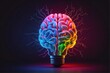 © WrongWay - Creative Neon Color Brain Lightbulb On Dark Background