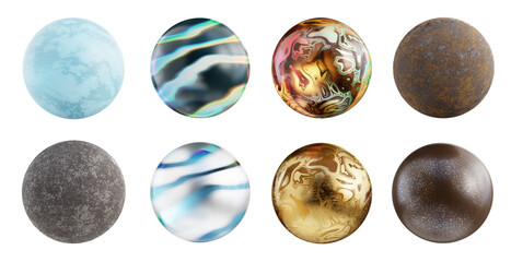 Wall Mural - Material balls decoration set isolated background 3d rendering 