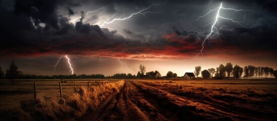 Wall Mural - Lightning strikes in the countryside