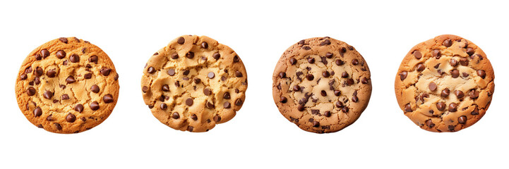 Set of chocolate cookies with chocolate chip top view isolated on a transparent background